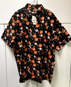 Halloween Holiday Men's Button Up Shirt  NWT Jack O Lanterns On Black 4X MSRP$24 - Picture 1 of 5