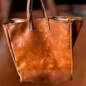 Vintage Xl Leather Brown Tote Shoulder Strap Worn Lightweight Bag - Picture 1 of 7
