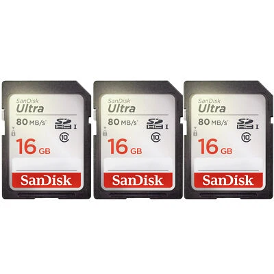3 Units SanDisk Ultra 16GB Class 10 SDHC UHS-I Memory Card SDSDUNC-016G-GN6IN - Image 1 of 4