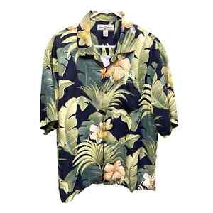 Tommy Bahama Mens Silk Tropical Palm Floral Multicolor Button Down Shirt Size L