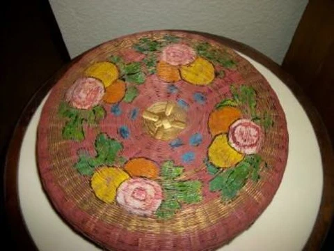 ANTIQUE SEWING BASKET SALLY PATCHIN RATTAN PINK HP FLORAL ART DECO 1920s Cover