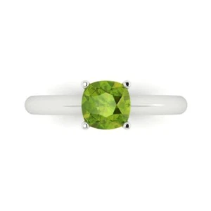 1 cttw Solitaire Natural Peridot Engagement Ring - 14K Solid Gold (White Gold) - Picture 1 of 11