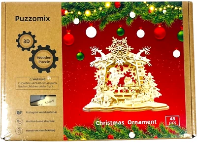 Puzzomix 3D Wooden Puzzle Christmas Ornament 48pcs Reindeer Trees Snow - NEW - Image 1 of 4