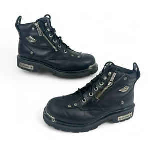 Harley Davidson Women's Motorcycle Boots 9 Black Leather Zip Lace Up Biker 81639 - Picture 1 of 13