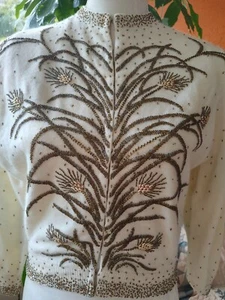 Vtg Regalia Furs Inc Cardigan Sweater Ivory Beaded  Hong Kong Sz S - Picture 1 of 20