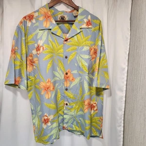 Hawaiian Shirt Pussers West Indies Mens Button L Floral Short Sleeve Silk Blend - Picture 1 of 2