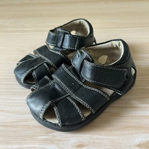 See Kai Run Black Leather Sandals Toddler Boys Sz 5 - Picture 1 of 4