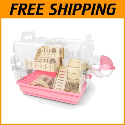 Kit Jaula Hámster Rosa 2 Niveles 14"x10"x11" Foto 1 de 4