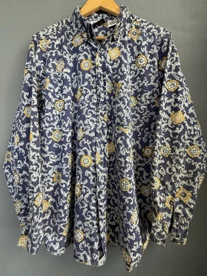 Camisa De Colección Gitano Manga Larga Hombres Talla Med Abotonada Azul Adornado Blanco Dorado Foto 1 de 4