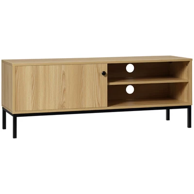 HOMCOM TV Stand Cabinet with Sliding Door for Living Room Natural - Image 1 of 4