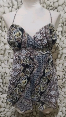 Rampage Babydoll Halter Top Large Brown Floral Lined Mesh Boho Hippie 90s Y2k - Image 1 of 4