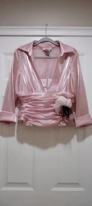 Cachet 90er Satin tailliert rosa Bluse Größe 14 - Bild 1 von 6