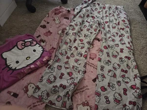 Used 3-Piece Hello Kitty PJ Pants + Shirt Pink White, Purple For Teens/Tweens - Picture 1 of 8