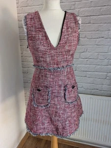 Zara iconic raw edge designer inspired tweed pinafore shift dress size s 8 uk - Picture 1 of 13