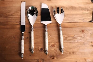 Handtuch Silberschmiede Servierbesteck Set 4-teilig Perlmutt Griff Edelstahl - Bild 1 von 6