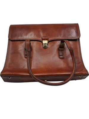 Medici Firenze Leather Portfolio Bag Brown Brass Fastening Used T2161 D94 - Image 1 of 4