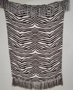 Brown White Zebra Throw With Fringe Approx 64× 48" Animal Print Home Decor - Picture 1 of 4
