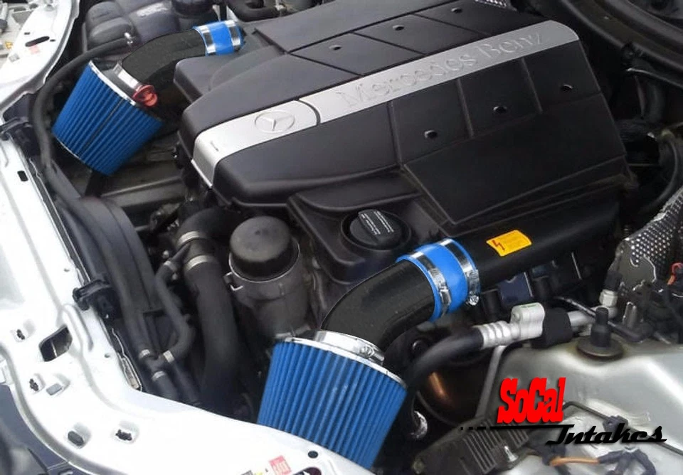 COATED BLACK BLUE Dual Air Intake Kit For 1999-05 Mercedes Benz S430 4.3 V8 W220 Foto 1 de 1