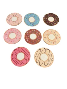 NEW wood round coasters set of 8 donuts sweets treats - Picture 1 of 3