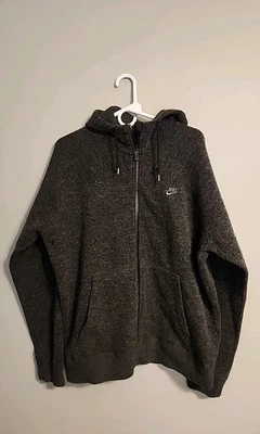 Nike винтажный 2011 Мужская серая толстовка с капюшоном вязаный свитер шерстяная смесь полный молнии размер XL - Изображение 1 из 4