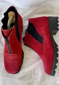 BARBO Botines Para Mujer 8 Rojo Gamuza Cremallera Frontal Lados Elásticos Chelsea 1.5" Tacón - Imagen 1 de 16