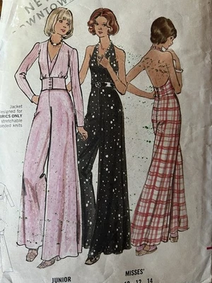 70's Butterick 3149 Wide Leg HALTER JUMPSUIT + Jacket sewing pattern 14 bust 36 - Image 1 of 3