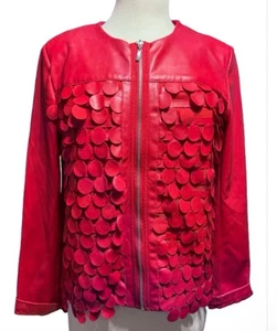 Linea Domani Jacket Size 10 Full Zip Red Faux Leather Confetti Softshell - Picture 1 of 4