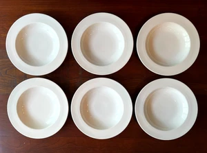 Set of 6 Villeroy & Boch Look White Herringbone 9" Large Rim Soup Pasta Bowls - Picture 1 of 5