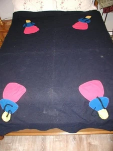 antique native american design navy blue wool blanket quilt indian maidens - Picture 1 of 8