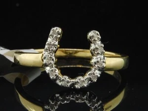 Ladies 10K Yellow Gold Horseshoe Diamond Engagement Fashion Cocktail Ring .05 Ct - Picture 1 of 11