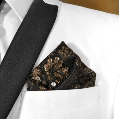 NOVO - Lantejoulas metálicas masculinas pretas e douradas bolso formal inserção quadrada - Imagem 1 de 4