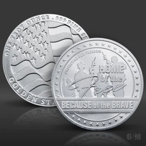 Lingotes de plata fina 0,999 1 onza troy GSM Home of the Free de 1 oz - Imagen 1 de 3