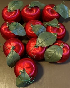 9 Vintage Red Satin Apple Christmas Tree Ornaments - Picture 1 of 2