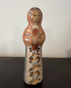 Tonala Mexican Pottery Figure Woman With Bird on Back Tall Clay Nativity 5.75” - Picture 1 of 3