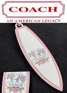 Coach White Pink Enamel Tattoo Pegasus Horse Carriage Flower Surfboard Key Chain - Picture 1 of 5