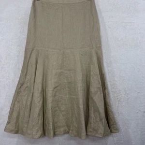 Rafaella Linen Skirt Women 8 Fit Flare Maxi Tan Beige Khaki Lined Lagenlook NEW - Picture 1 of 12