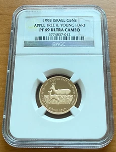 Israel 1993 Gold 1/4 oz 5 New Sheqalim NGC PF69UC Apple Tree and Young Hart - Picture 1 of 2