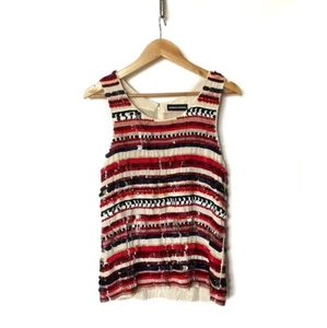 Camiseta sin mangas Sonia Rykiel lentejuelas cuentas seda talla 40 roja beige adornada - Imagen 1 de 5