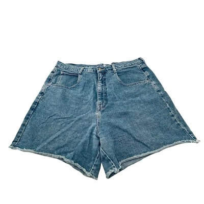 Shorts jeans feminino VJ Venezia tamanho 18 W36 azul cintura alta corte pano bainha crua - Imagem 1 de 4