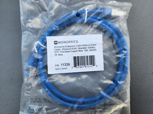 (2 Pk) Monoprice Cat6A 26AWG Cable 3ft Blue 11339 - Picture 1 of 1