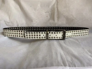 White Leather Tri Studded Belt - Picture 1 of 12