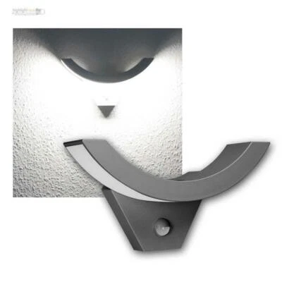 Design LED Aussen-Wand-Lampe 10W 800lm mit Bewegungsmelder, Bogen-Wand-Leuchte - Bild 1 von 4