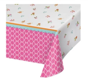 Tea Time Tablecloth Plastic Table Cover Birthdays Garden Tea Parties Picnic NEW - Picture 1 of 3