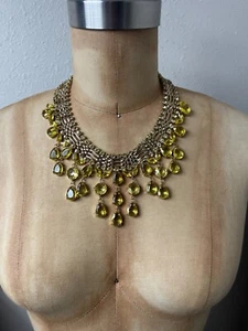 BCBG MAXAZRIA Gold Chain & Light Yellow Teardrop Rhinestone Fringe Necklace - Picture 1 of 5