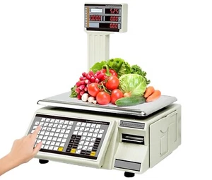 All-in-One Barcode Price Computing Label Printing Scale w/Pole Display, 60lb - Picture 1 of 7