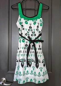 PRETTY Paper Doll Green Black Floral Tank Straps A Line Mid Dress w/ Tie 12 XS - Picture 1 of 10