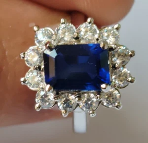 925 Sterling Silver Handmade 20 Ct. Lab-Created Blue Tanzanite Gift Ring For Her - Picture 1 of 9