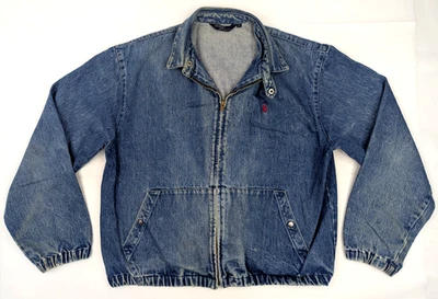 Винтажный Polo Ralph Lauren джинсовой ткани бомбардировщик, езда куртка мужчин L сделано в США w красный пони логотип - Изображение 1 из 4