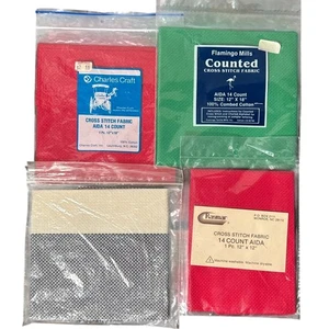 Lote de 4 Piezas de Tela Punto de Cruz 14 Unidades Rojo Verde Beige Gris NUEVO - Imagen 1 de 5