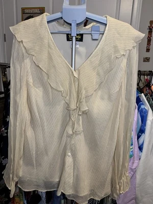 Top Bob Mackie Usable Art Borde con Volantes con Rayas Doradas Talla 2x 97% Seda Foto 1 de 4